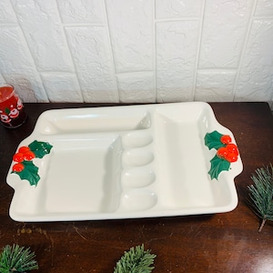 Vintage Christmas Multi-Compartment Ceramic Server Divided Holiday Dish Tray Christmas Dining My40YearCollection