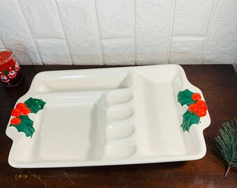 Vintage Christmas Multi-Compartment Ceramic Server Divided Holiday Dish Tray Christmas Dining My40YearCollection