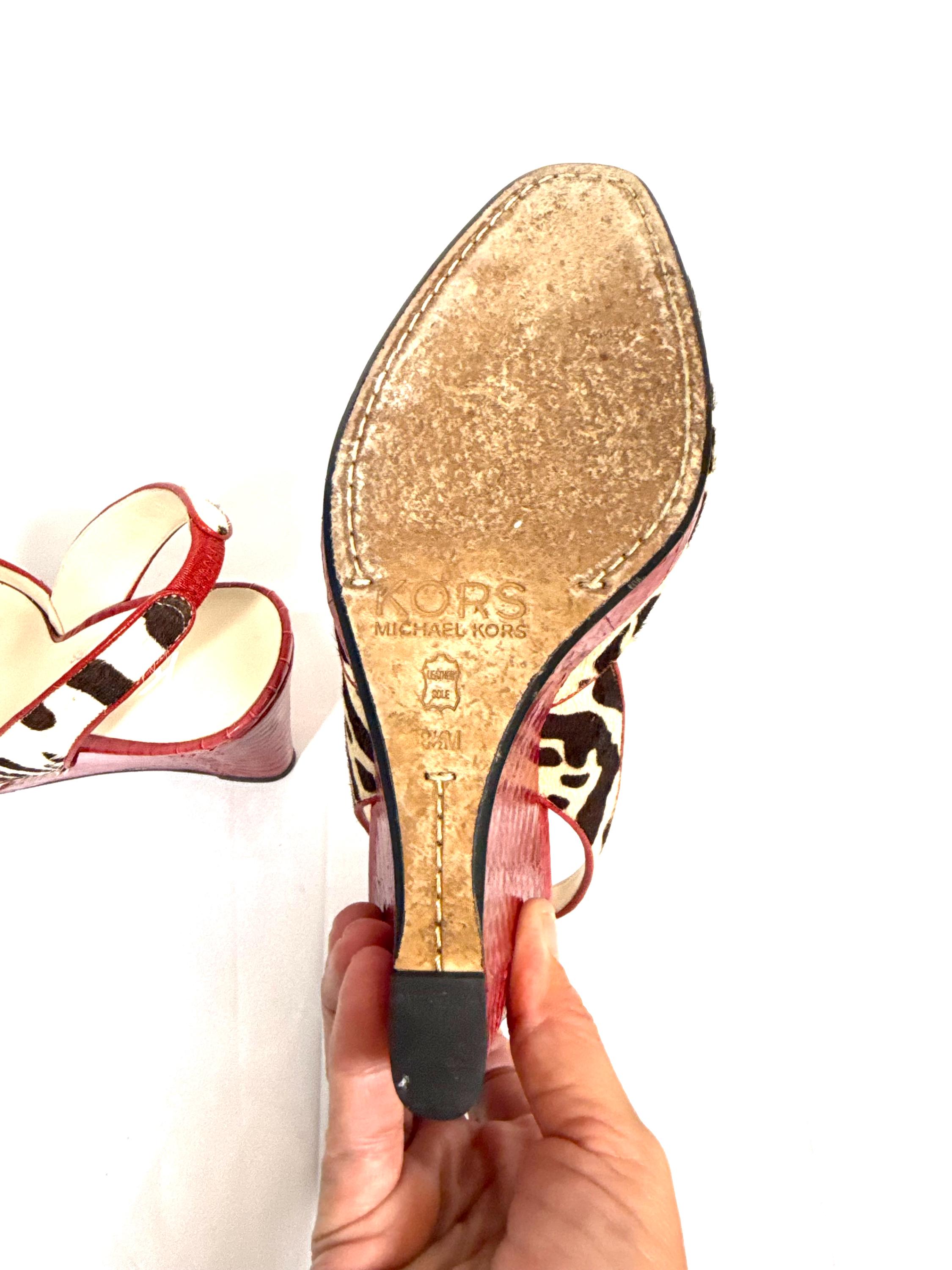 Y2K Michael Kors Vivian Peep Toe Wedge Heels Red Croc Zebra