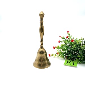 Vintage Solid Brass Long Handle Bell Table Bell Made in India Brass Bell School Bell Patina Mid Century Decor My40YearCollection