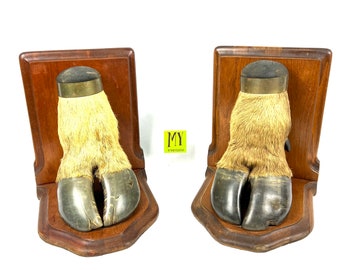 Vintage Taxidermy Giraffe Hoof Bookends - Country Lodge Decor