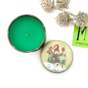 Vintage Small Holiday Tin with Candle Snowman Tin Canister Unused Vintage Candle Christmas Decor Gift idea My40YearCollection