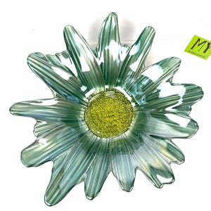 Vintage Murano Style Glas Schüssel: Türkis & Gelbe Blume Herzstück