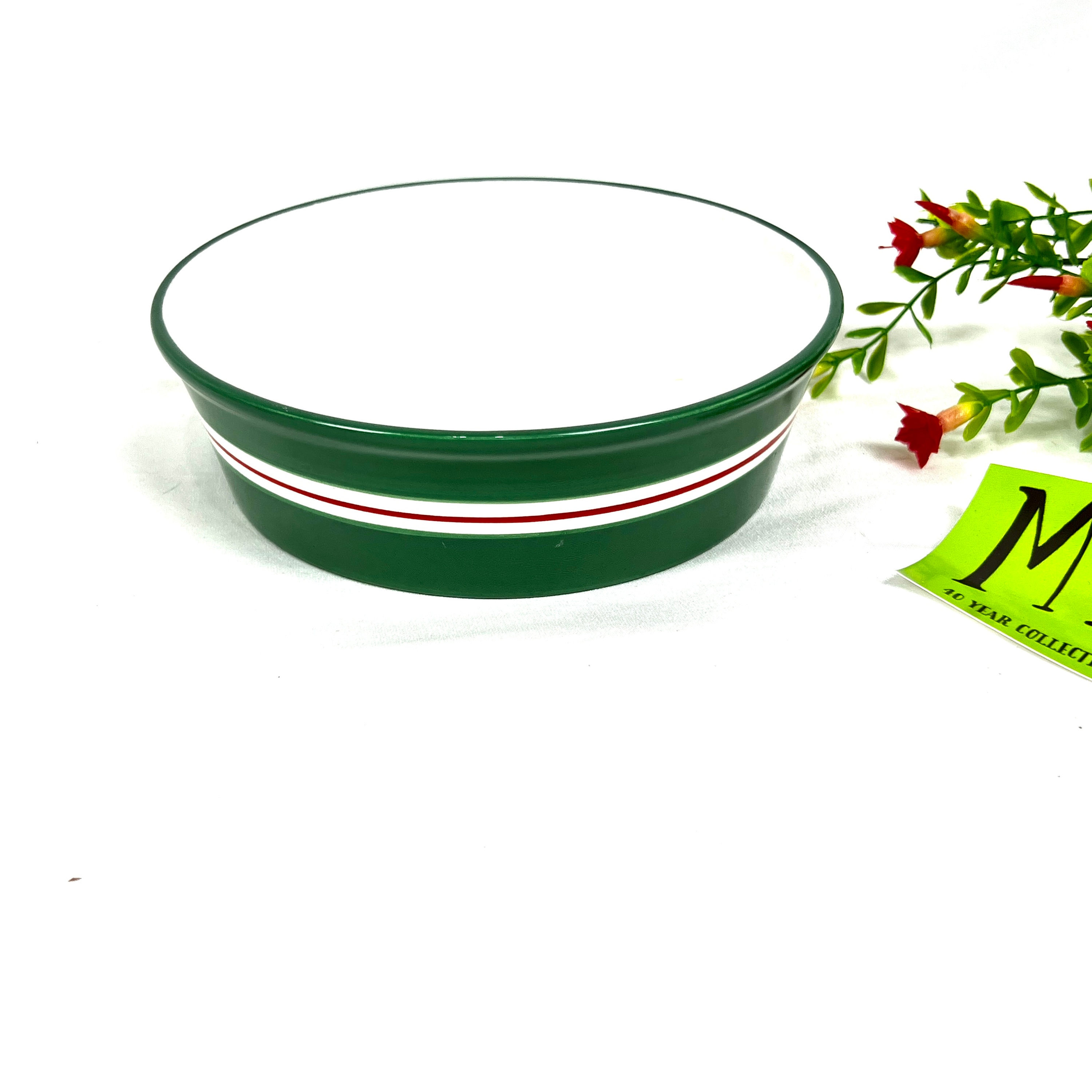 Vintage Abc Distributing Ceramic Pet Bowl Green, White & Red