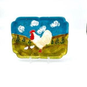 Vintage Rustic Rooster by Jay Decorative Plate Hand painted Stoneware Rooster Wall Art Farmhouse Decor