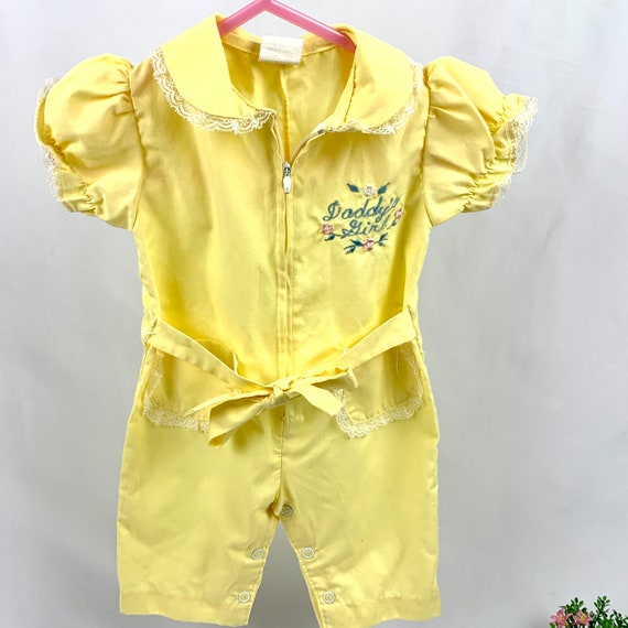 Vintage Yellow Baby Girl Embroidery Romper "Daddy… - image 8