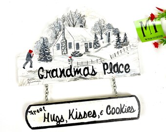 Vintage Handbemaltes Platzschild für Omas: Winter Cabin Decor