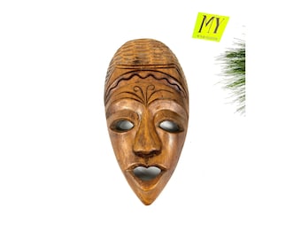 Vintage Hand-Carved Wood African Tribal Mask - Wall Decor