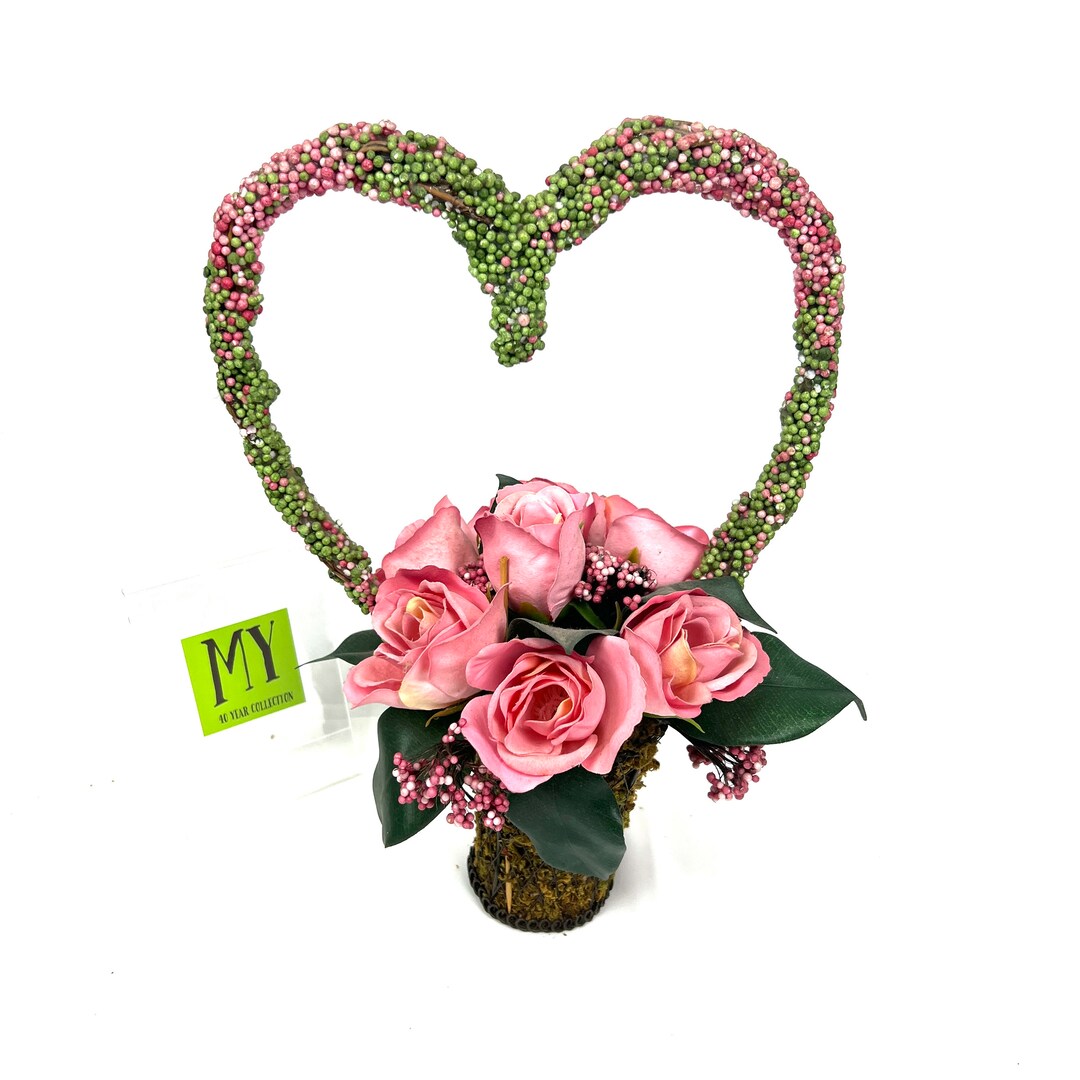 Beautiful Heart Floral Silk Arrangement - Pink Silk Roses - Pink and ...