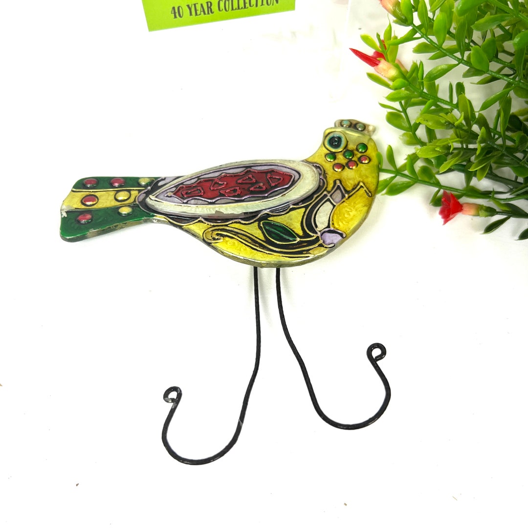 Vintage Handmade Resin and Metal Flower Pot Hanger Colorful Bird