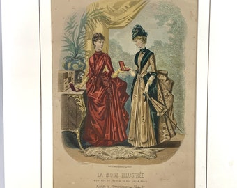 1886 La Mode Illustree Print: Hand-Colored Victorian Fashion Plate