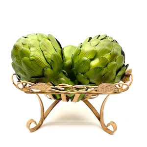 Vintage Wrought Iron Four Legged Fruit Bowl Yellow Metal Fruit Basket Rustic Farmhouse Decor