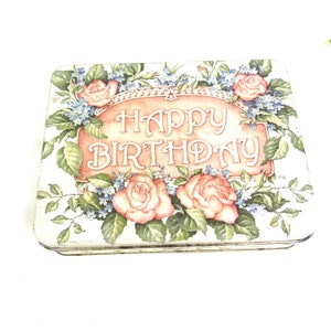 Vintage Tin Canister - Keller Charles Philadelphia - Happy Birthday Tin Gift Box - Pink Rose Motif Tin Canister - My40YearCollection