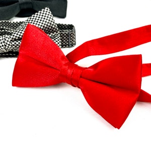 Vintage Bow Ties Red Silk Bow Tie Checkered Black Gray Bow Tie Black Bow Tie Tuxedo Adjustable Bow Tie My40YearCollection Solid Red