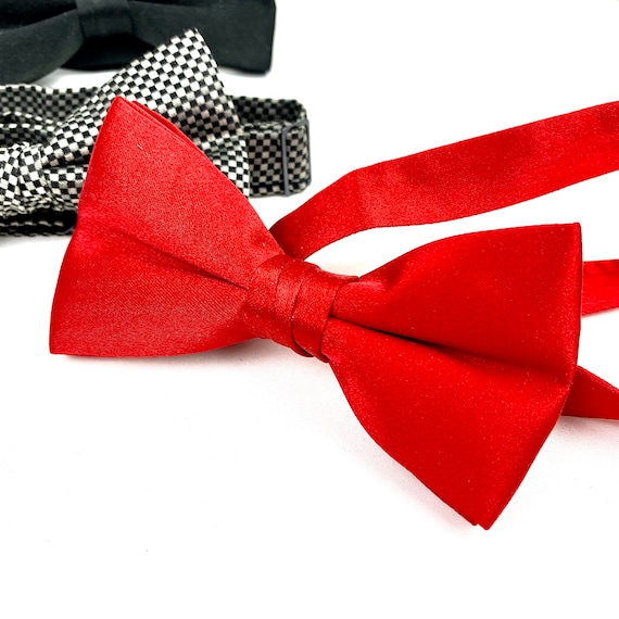 Vintage Bow Ties Red Silk Bow Tie Checkered Black… - image 5