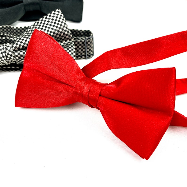 Vintage Bow Ties Red Silk Bow Tie Checkered Black Gray Bow Tie Black Bow Tie Tuxedo Adjustable Bow Tie My40YearCollection Solid Red