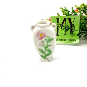 Vintage Miniature Urn Style Bud Vase Japan Pink Flowers Handpainted Shabby Chic Decor My40YearCollection
