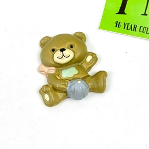 Vintage Teddy Bear Refrigerator Magnet: Hard Plastic with Blue Ball