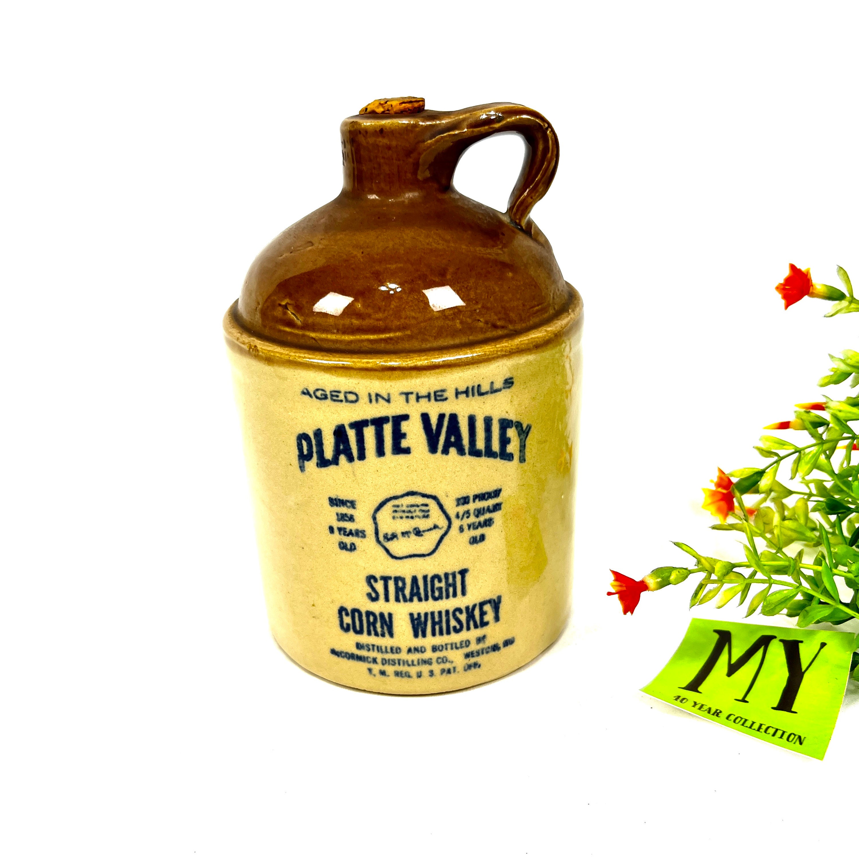 Vintage McCormick Stoneware Platte Valley Whiskey Jug with Cork