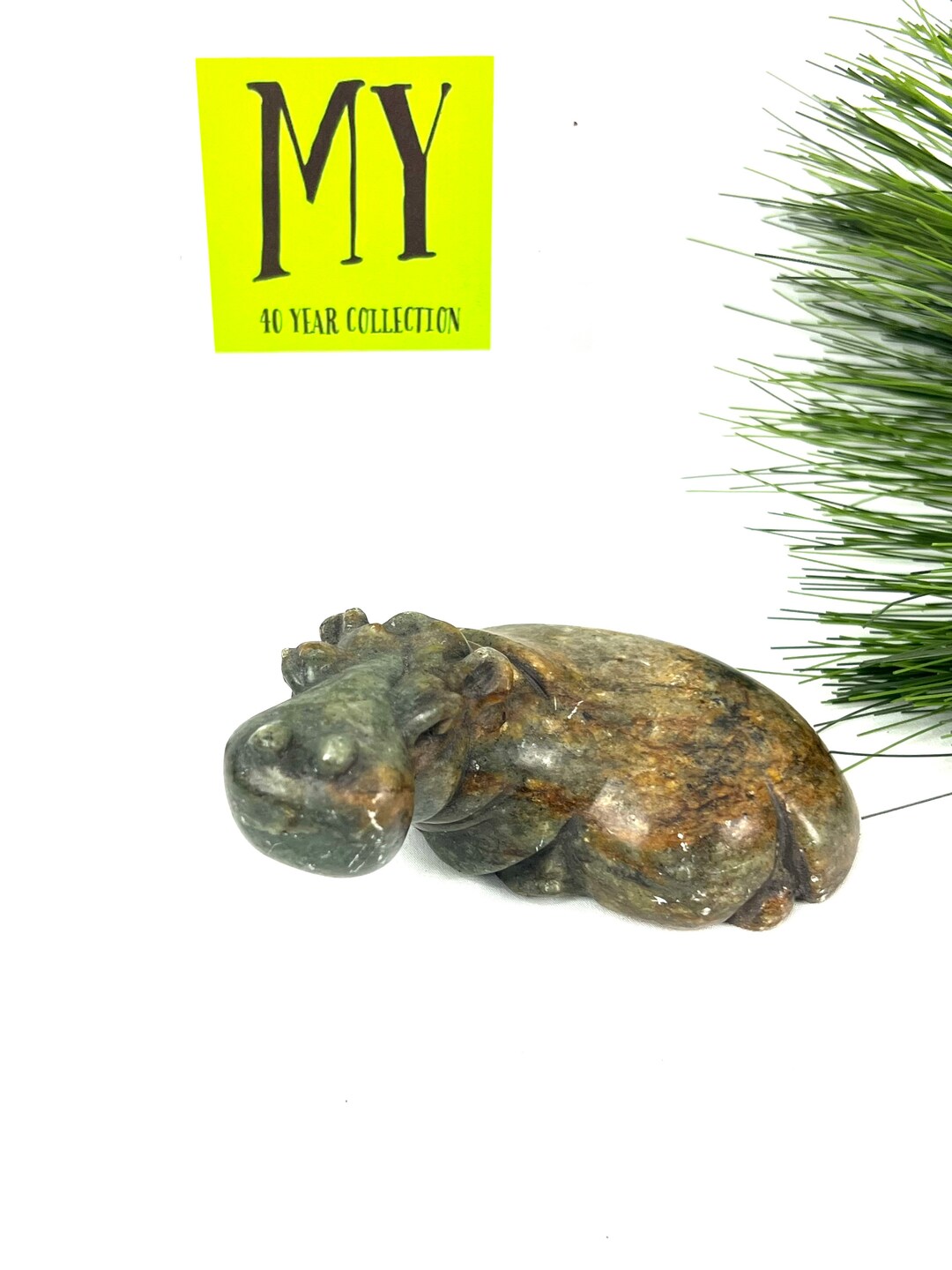 Vintage Hippo Figurine Artisan Carved Hippo in Zimbabwe Serpentine