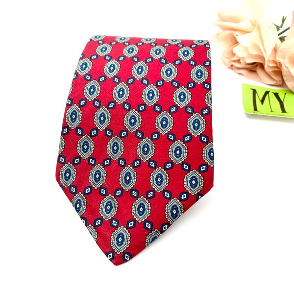 Vintage Dillard's Oak Creek Men's All Silk Neck Tie Red Navy Beige Paisley Motif Gift for Him Business Tie Preppy Tie My40YearCollection