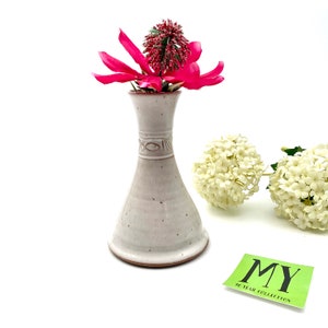 Beautiful Vintage Rustic Pottery Stoneware Vase Flask Shaped Bud Vase Beige Cross Fish Butterfly Boho Decor Giftware My40YearCollection
