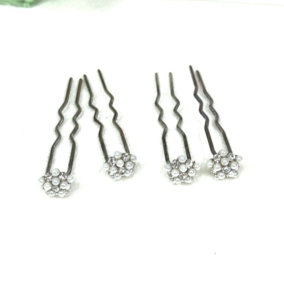 Vintage Hair Pin - Four Fork Prong with Rhineston… - image 8