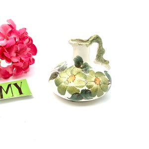 Beautiful Pottery Hand Painted Pitcher by Cash Family Tennessee Pottery Bud Vase Green Floral Design Gift Idea My40YearCollection
