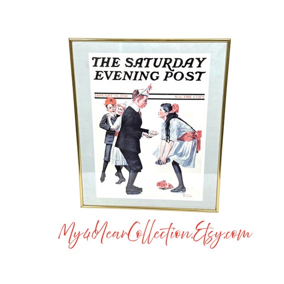 Framed Saturday Evening Post Print, 1918 Cover Art Reproduction