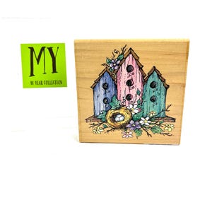 Selos Vintage - Stampendous Three Birdhouse Home Nest" - Artesanato Cartão Fazendo Scrapbooking - Madeira com Carimbo de Borracha - My40YearCollection