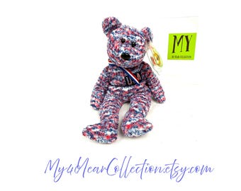 TY Beanie Baby USA Patriotic Bear 2000 Millennium Red White Blue Plush Collectible