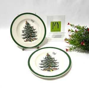 Vintage Spode Christmas Tree Green Trim -Bread and Butter Plate - Two - 6 1/2&quot; - Replacement Plates  - My40YearCollection
