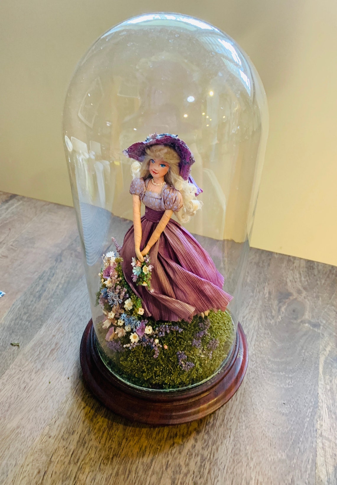 Vintage Peggy Kilgore 1989 Corn Husk Doll in Glass Dome Etsy