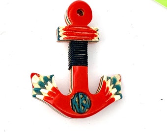 Vintage Acrylic Anchor Brooch: Red, Teal, White Nautical Jewelry
