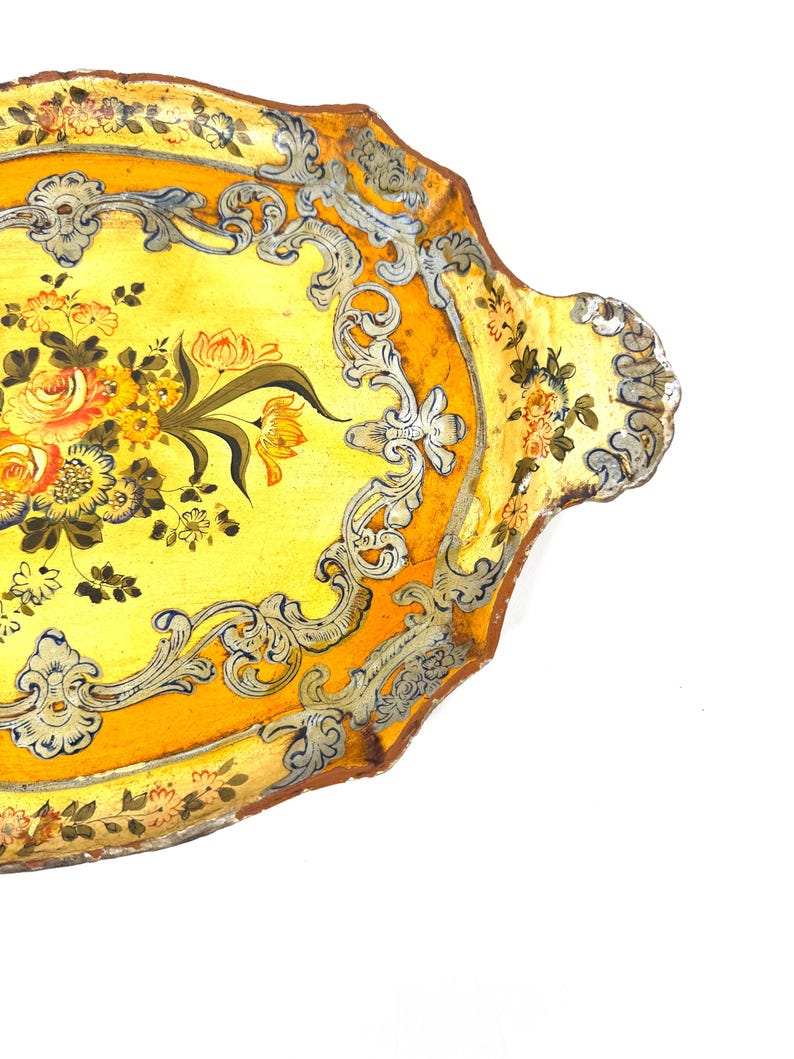 Vintage Italian Florentine Tole Tray Hand Painted Gold Gilt Serving ...