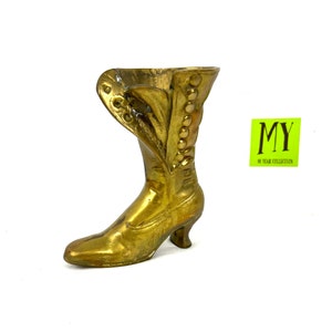 Vintage Solid Brass Victorian Ladies Lace Up Brass Boot Shoe Figurine - Shabby Chic - Brass Vase - My40YearCollection