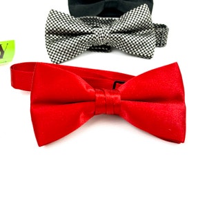 Vintage Bow Ties Red Silk Bow Tie Checkered Black Gray Bow Tie Black Bow Tie Tuxedo Adjustable Bow Tie My40YearCollection image 2