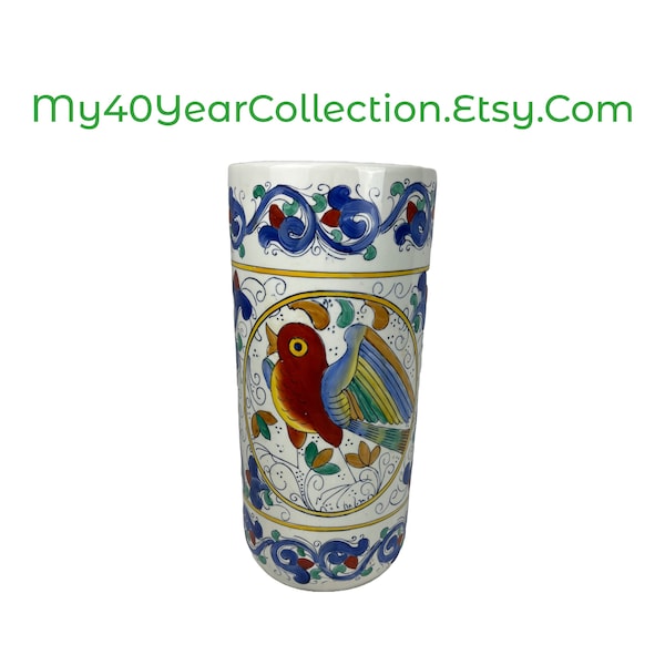 Vintage Umbrella Stand - Cylinder Shape 18 inch Vase - Made in China - WBI - Bird of Paradise Motif - Hand painted - My40YearCollection