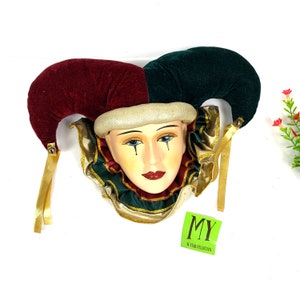 Vintage Porcelain Jester Wall Decor: Mardi Gras Harlequin Doll Face