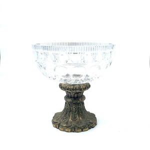 Vintage Hollywood Regency Crystal Glass and Brass Base Footed Bowl, Compote, Table Centerpiece Mid Century Decor My40YearCollection