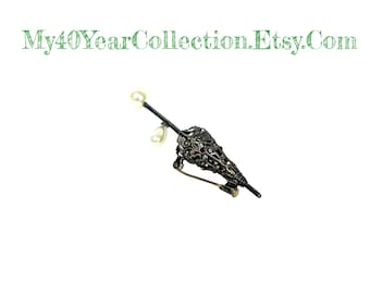 Vintage Brooch - Sterling Silver Umbrella - Filligree Motif with Faux Dangle Pear Umbrella - My40YearCollection