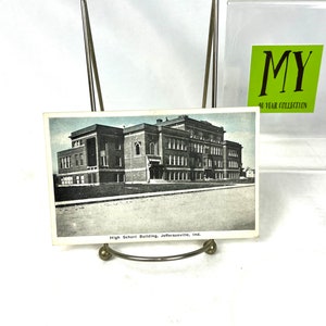 Cartão postal antigo - Prédio de escola secundária - Jeffersonville, Indiana - Em branco - Objetos efêmeros da velha escola - My40YearCollection