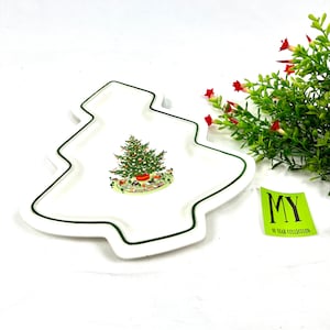 Vintage Pfaltzgraff Christmas Heritage Large Tree Shaped Dish, Holiday Plater Green Trim Tree and Toys My40YearCollection