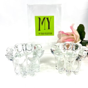 Vintage Crystal Glass Candleholders: Reims France Design, Mid-Century Modern Pair