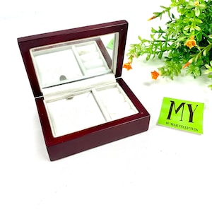 Vintage Glossy Rosewood Jewelry Box Pendant Ring Earring Jewelry Box with white leather lining and Mirror Gift Idea My40YearCollection
