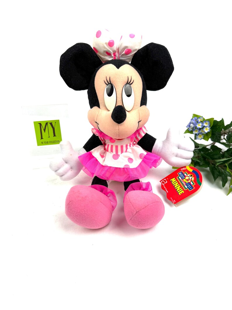 Vintage 1990-tals Mattel Minnie Mouse plysch med etiketter Mickeys prylar för barn bild 3