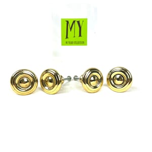Vintage Brass Cabinet Knobs: Round Gold Drawer Pulls, Set of 4