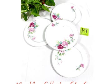 Vintage Regina Japan Pink Rose Salad Plates Set Floral Porcelain Replacement Cottage Tableware Decor