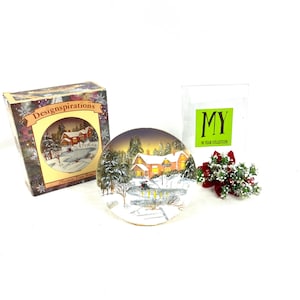 Vintage Designspirations kerstbord: schaatsscène thuis