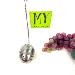 Vintage Tea Strainer - Loose Tea Leaf Infuser with Hanging Chain - Oval Shape Two Part Tea Infuser - My40YearCollection